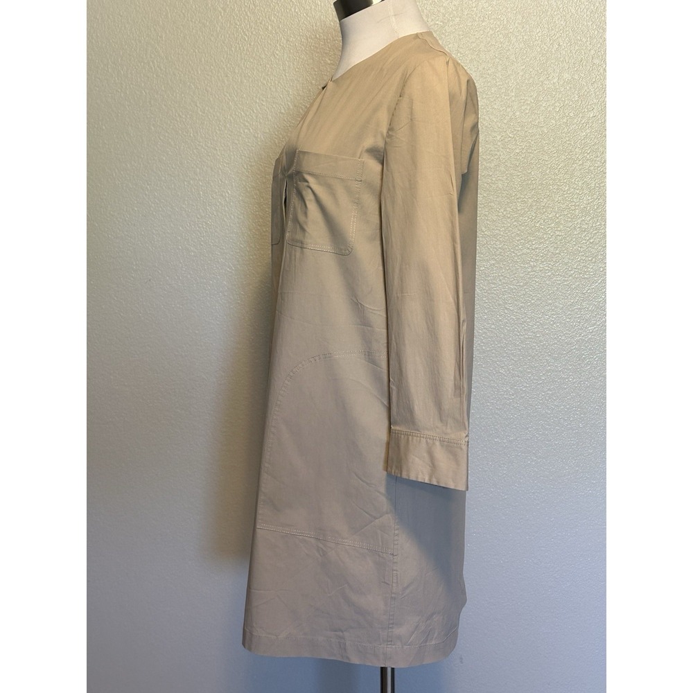 Theory Jullitah B Split-Front Poplin Tunic Dress 3/4 Sleeve Tan Pockets Size 2 - Picture 7 of 11